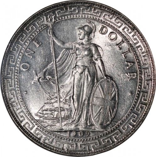  1909-B英国贸易银元，带原光，NGC MS64，#3154007-005