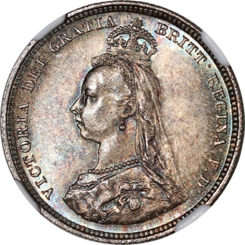  1887年英国6便士银币，NGC MS65