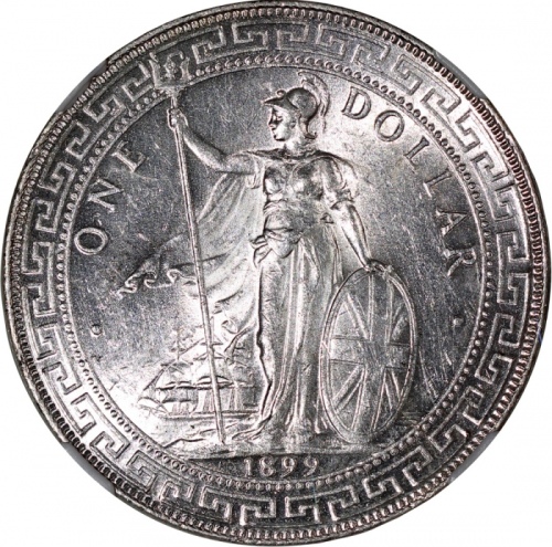  1899-B英国贸易银元，原光充沛，NGC MS62，#3067563-020