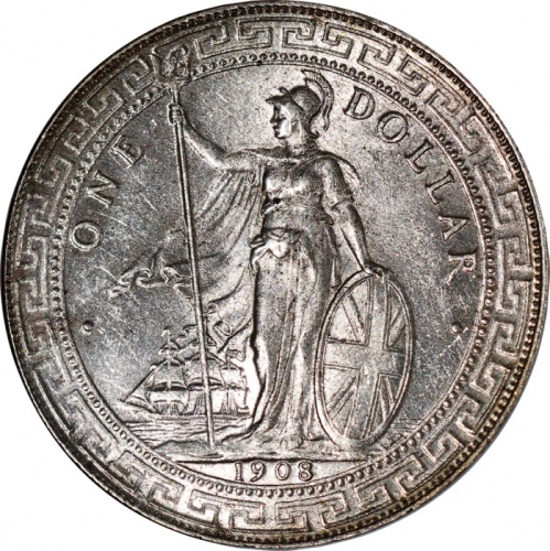  1908-B英国贸易银元，原光熠熠，NGC MS64，#2751125-030