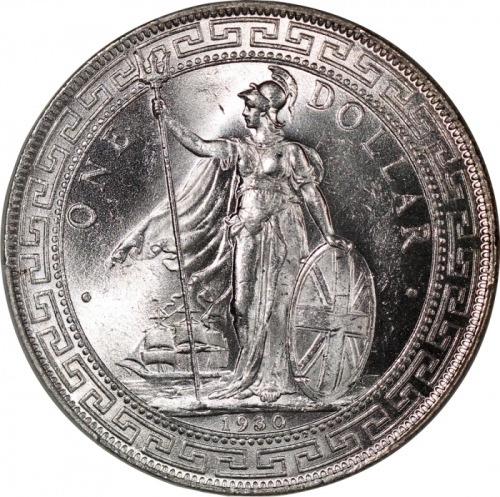  1930年英国贸易银元，伦敦造币厂，PCGS MS65，#415301591，评级记录中仅5枚获评更高分，美品