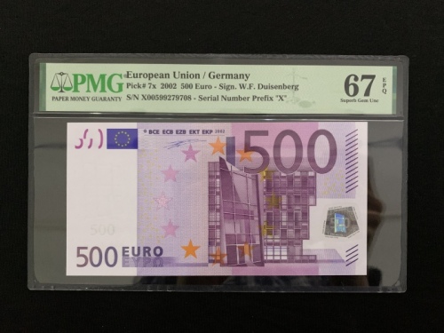  2002年欧盟500欧元，编号X00599279708，PMG 67EPQ
