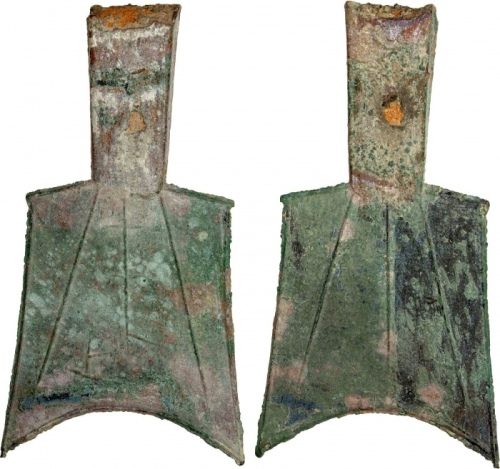  战国布币斜肩空首布武 美品 WARRING STATES: State of Zhou, 400-300 BC, AE spade money (25.77g), H-2.170, hollow-ha