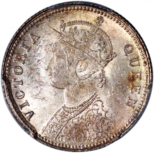  1862C年印度1/4卢比银币，PCGS MS63