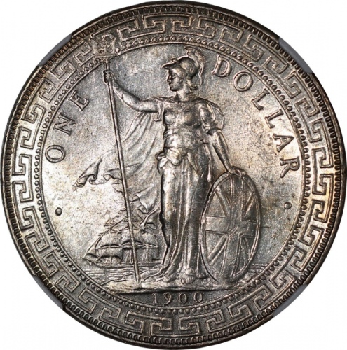 1900-B英国贸易银元，带原光，NGC MS61，#6466526-008