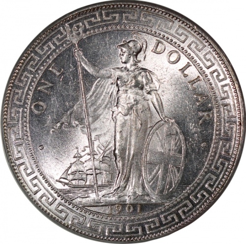  1901-B英国贸易银元，原光充沛，打铸深峻，PCGS MS64，#41653454