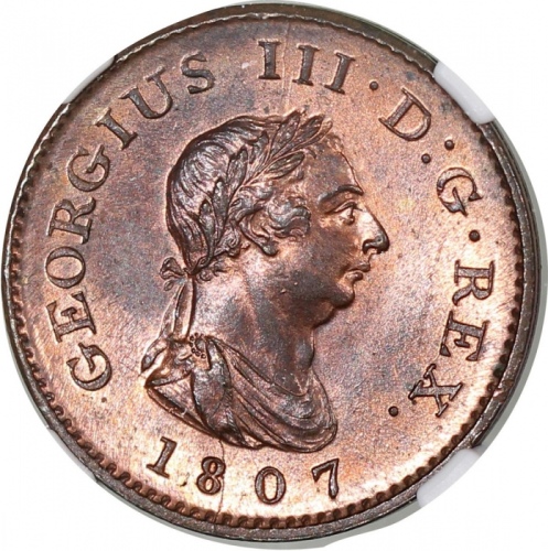  1807年英国1/4便士铜币，NGC MS65RB