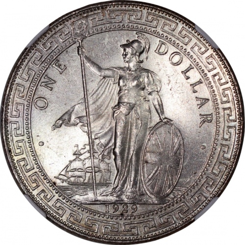  1929-B英国贸易银元，带原光，NGC MS64，#6466526-016