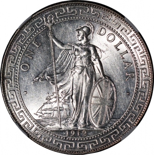  1912-B英国贸易银元，NGC MS62，#2757300-030