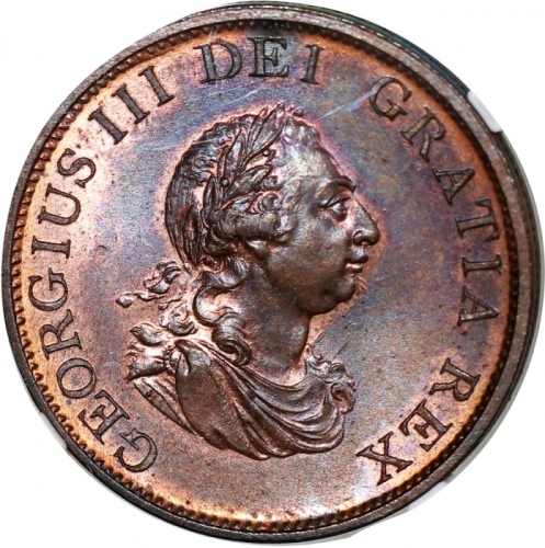  1799年英国1/2便士铜币，NGC MS64BN