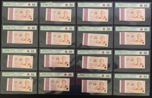  2015年新加坡拾圆一组十六枚，建国五十週年纪念，均PMG64-66EPQ（16） Singapore, a group of 16x $10, 2015, "50 Years of Nation B