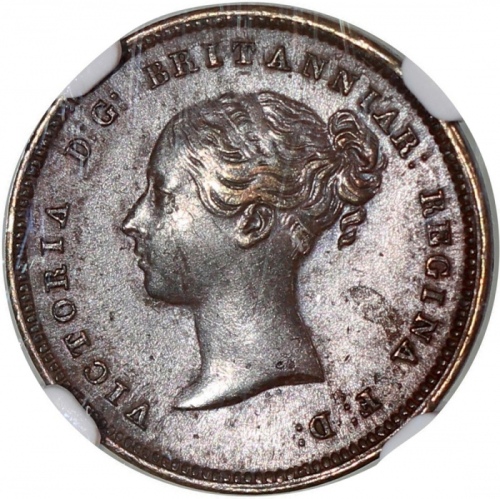  1844年英国1/2法新2枚一组，分别评NGC AU58BN及MS64BN，#6469567-006及005 Great Britain, a pair of copper 1/2 farthing,