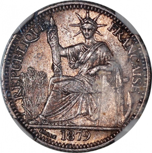  1879A法属安南10分银币，NGC AU53，Sinnathuray旧藏，#3304907-149 French Indo-China, silver 10 cents, 1879A, NGC AU