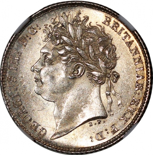  英国1825年6便士及1824年1先令，NGC MS65及AU55，#2885392-007及#2885392-005 Great Britain, silver 6 pence, 1825 and 