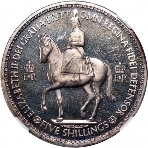  1953年英国克朗精铸币，NGC PF66，#2027807-057 Great Britain, proof crown, 1953, Coronation of Queen Elizabeth I
