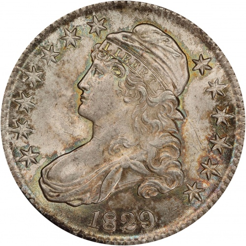  1829年带帽女神半美元 PCGS MS 64+ 1829 Capped Bust Half Dollar