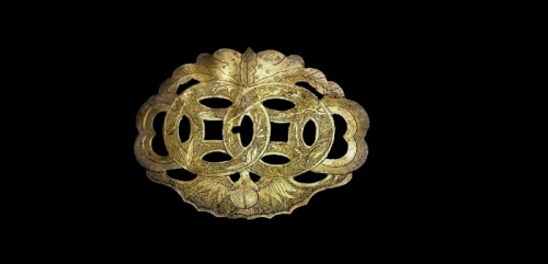  清银制福在眼前如意刻花鎏金锁片庆福裕记款 