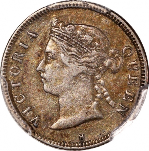  1883-H香港维多利亚五仙，发行仅63000枚，PCGS XF45，#46484223