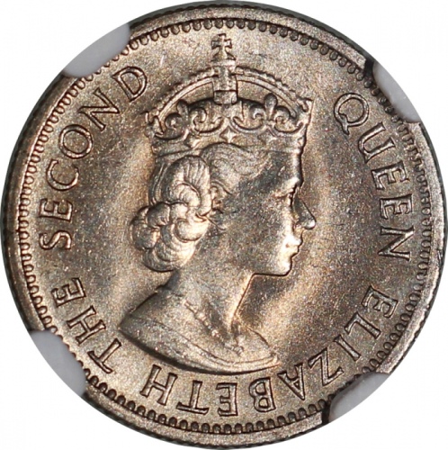  1957-KN马来亚及英属婆罗洲钱币3枚一组，包括5仙，1毫及2毫，均NGC MS64，#3359155-001, 3359130-013, 3359128-001 Malaya & British 
