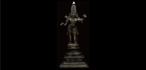  明铜制佛教吉祥天母立像 
