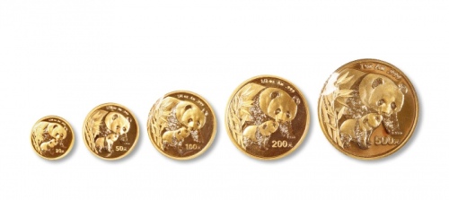  2004年熊猫纪念金币1盎司等一组5枚 完未流通