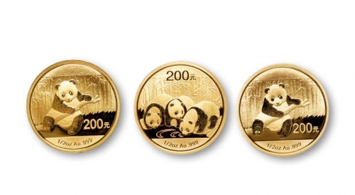  2013-2014年熊猫普制1/2盎司金币一组三枚