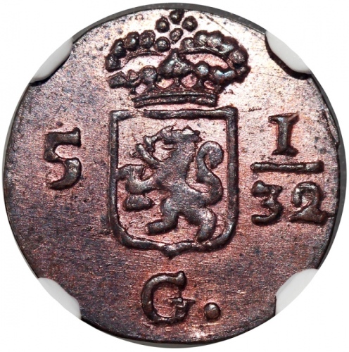  1809年荷属巴达维亚共和国1/2兑，NGC MS63RB, #4973404-049 Netherlands East Indies, Batavian Republic, 1/2 duit, 18