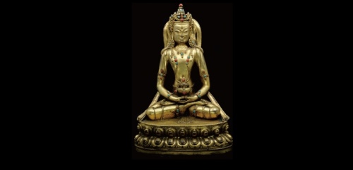  清铜制佛教红铜鎏金无量寿佛佛像 