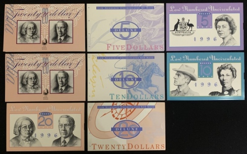  1994-96年澳大利亚一组八枚细编号纸币，含原销售套装，均UNC（8） Australia, Reserve Bank of Australia, a group of 8 notes, consi