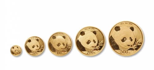 2018年熊猫纪念金币一组5枚 完未流通
