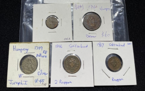  世界钱币54枚， World Mixed Lot, Ireland, group of 4x copper fractionals, consisting of 2 pence, 1692, 2x 1