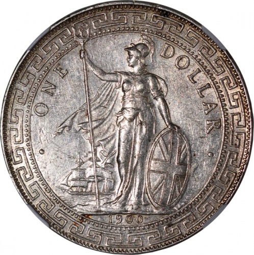  1909B英国贸易银元，NGC AU58，带吸引金蜜色调包浆，#3959764-025 Great Brtiain, Trade Dollar, $1, 1909B, NGC AU58. Lovely