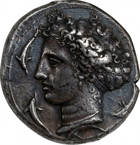  公元前406-367年西西里岛狄奥尼修斯一世银币 NGC Ancients XF SICILY. Syracuse. Dionysios I