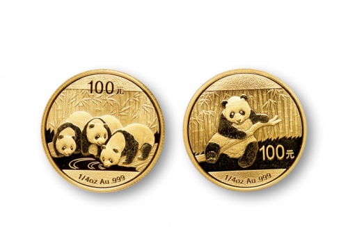  2013-2014年熊猫普制1/4盎司金币各一枚