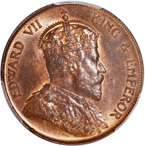  1905-H香港爱德华七世一仙，PCGS MS63RB，#46484330