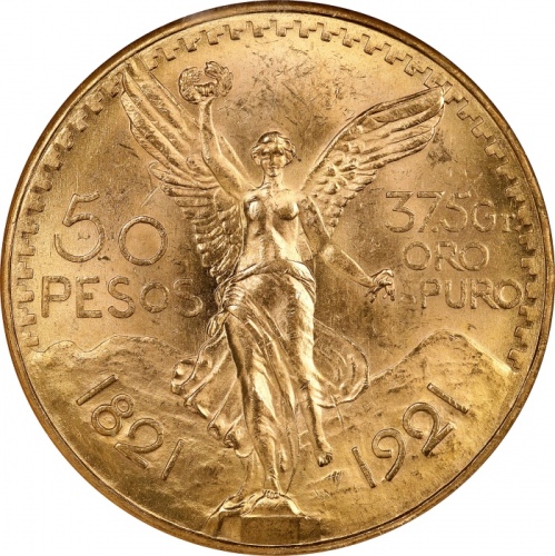  1921年墨西哥50比索 NGC MS 63 MEXICO. 50 Pesos, 1921