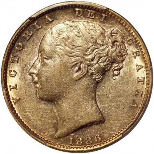  1886-S澳洲索维林金币，PCGS AU58，#42957250 Australia, gold sovereign, 1886-S, shield on reverse,(S-3855B), PC