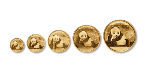  2015年熊猫纪念金币一组5枚 完未流通