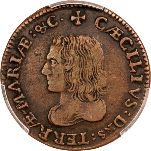  1659年马里兰州巴尔的摩铜币 PCGS VF 35 Maryland Lord Baltimore Denarium.