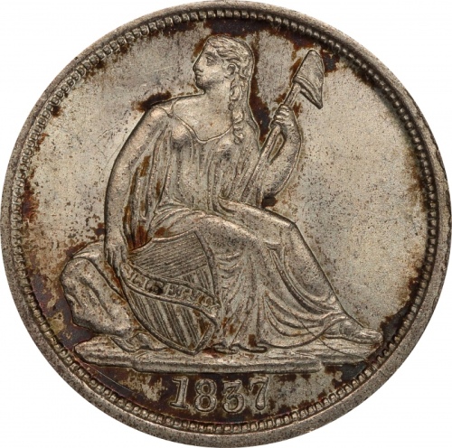  1837年坐像女神10美分 PCGS MS 65 1837 Liberty Seated Dime