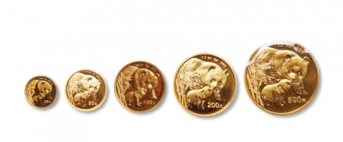  2004年熊猫纪念金币1盎司等一组5枚 完未流通