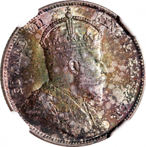 1904年香港2毫，带均匀包浆，NGC AU55，#6376742-016 Hong Kong, silver 20 cents, 1904, Edward VII on obverse, evenl