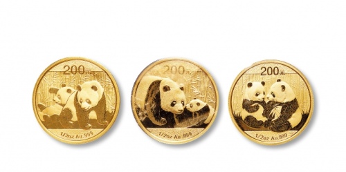 2009-2011年熊猫普制1/4盎司金币各一枚，共三枚