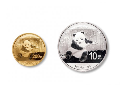  2014年熊猫普制1/2盎司金币、1盎司银币各一枚