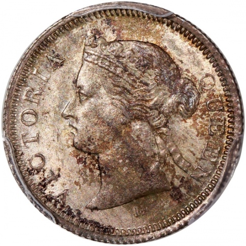  1872/62-H香港维多利亚五仙，罗马数字1版，PCGS MS63，#46484272，PCGS纪录中最高评分，罕版