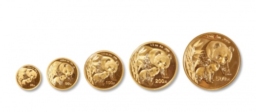  2004年熊猫纪念金币1盎司等一组5枚 完未流通