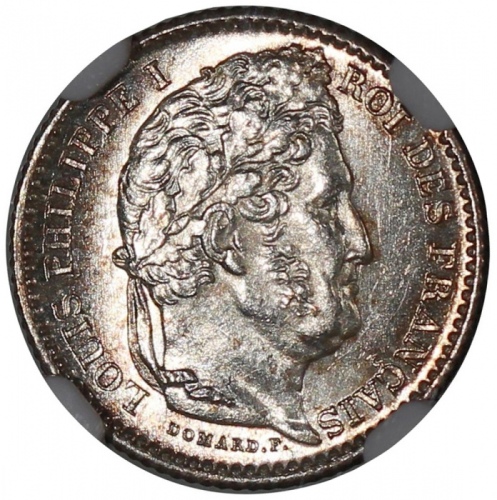  法国银币4枚一组，包括1845B 25分，1888A 50分，1881A 1法郎，及1914C 2法郎，分别评NGC MS64，UNC Details有清洗，MS65及MS63，#6376454-03