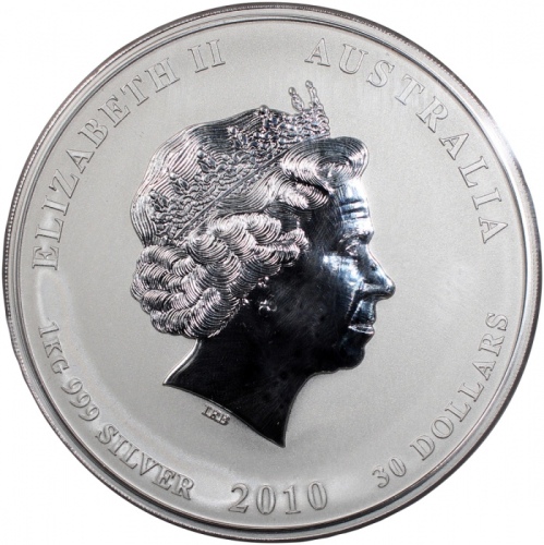  2010年澳洲虎年生肖纪念银币30元，总含银量32.1安士， Australia, 30 dollars, 2010, Perth Mint, Second Lunar Series, Year of