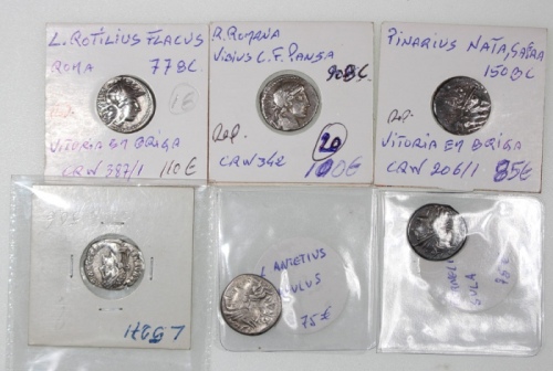  公元前150年至133年古罗马钱币6枚一组，保存完好，F至EF，带深调包浆 Ancient Rome, a group of 6x coins, 150BC-133AC, well preserved