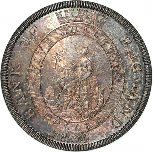  1804年英国英伦银行5先令/元银币，带深调包浆，UNC Great Britain, Bank of England dollar, silver 5 shillings / dollar, 180